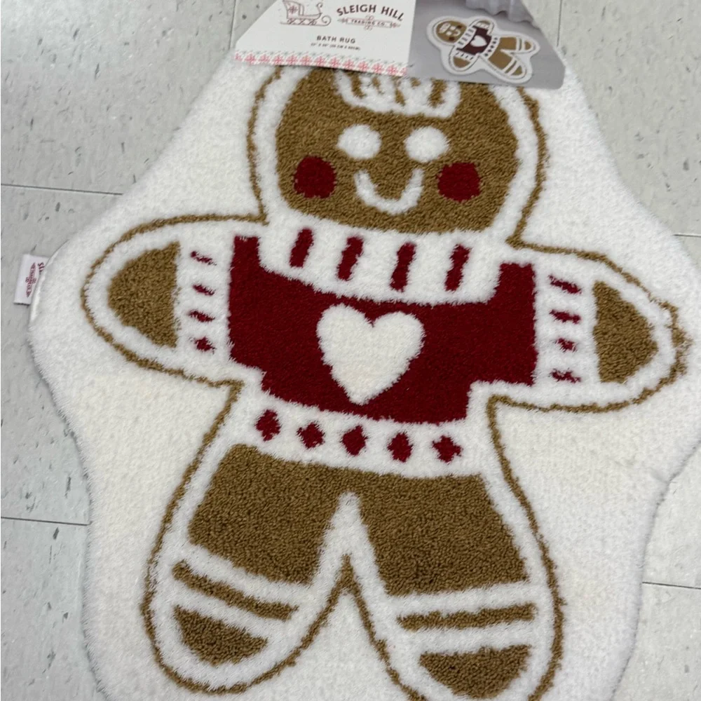 Gingerbread Bath Rug - Red and Brown